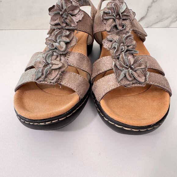 Clarks Women Merliah Sheryl Sandals Sz 10 Florette Comfort Strappy MetallicTaupe - Picture 7 of 9